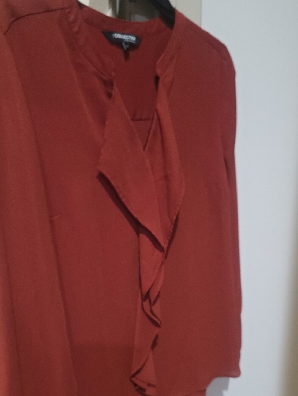 IC COLLECTION Rust Ruffle-Front Blouse - Picture 4 of 7